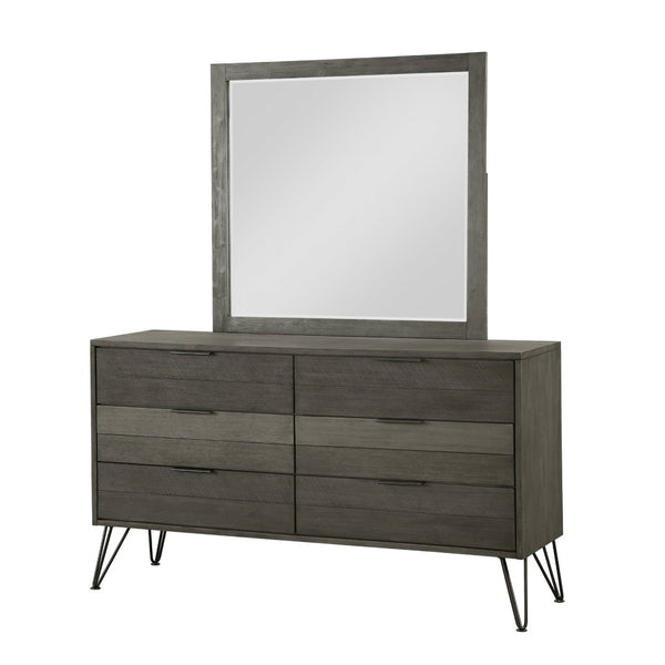 English Elm Contemporary Solid Acacia Six Drawer Dresser with Slat Panels and Metal Legs B011P446664