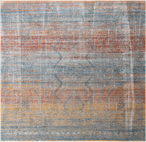 Unique Loom Newport Kingscote Machine Made Border Rug Multi, Ivory/Light Blue/Light Salmon/Rust Red/Terracotta 10' 2" x 10' 2"