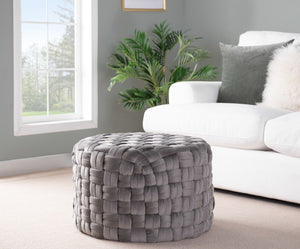 English Elm Round Velvet Ottoman with Braided Texture Foam Seat for Living Room or Bedroom B202P223704