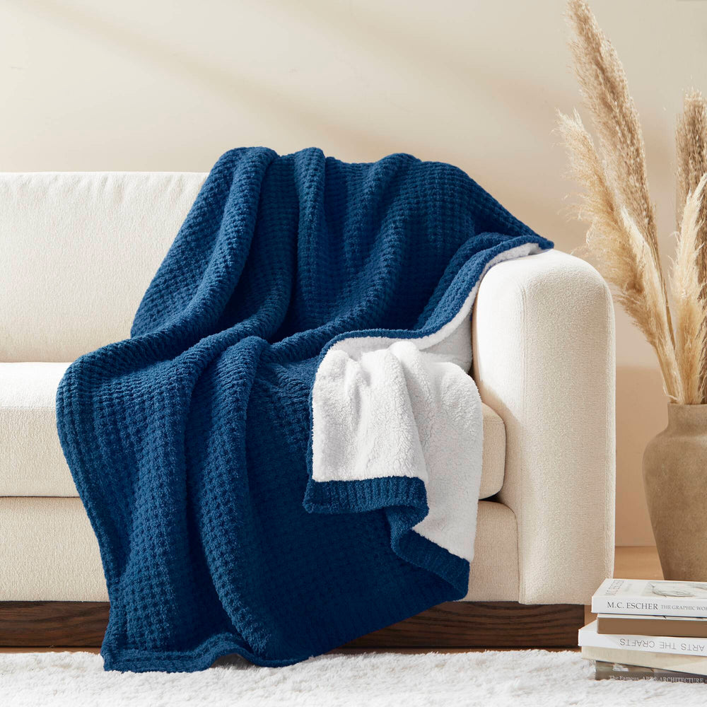 JLA Home Madison Park - Waffle Chenille Throw with Sherpa Reverse, 50"x60" Plush Dual-Texture Throw for Warmth & Style MP50-8269