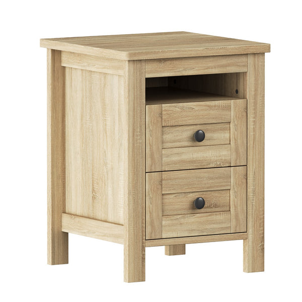 English Elm 3-Pieces Bedroom Set Full Size Farmhouse Platform Bed with Storage Headboard, Nightstand & Dresser Natural 59.25 L x 18.31 W x 8.27 H N733S369048M