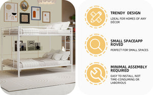 English Elm Multi-Functional Square Tube Iron Bunk Bed with Dual Ladders, Sturdy Space-Saving Frame for Rooms White W1935P360920