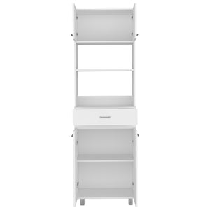 English Elm Microwave Double Door Storage Cabinet with Drawer & Shelf, White Engineered Wood, Spacious Top B097S00096