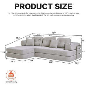 English Elm 104" Boneless Chenille Sectional Sofa with Chaise Deep Memory Foam Seats Living Room Light Grey W3565S00022