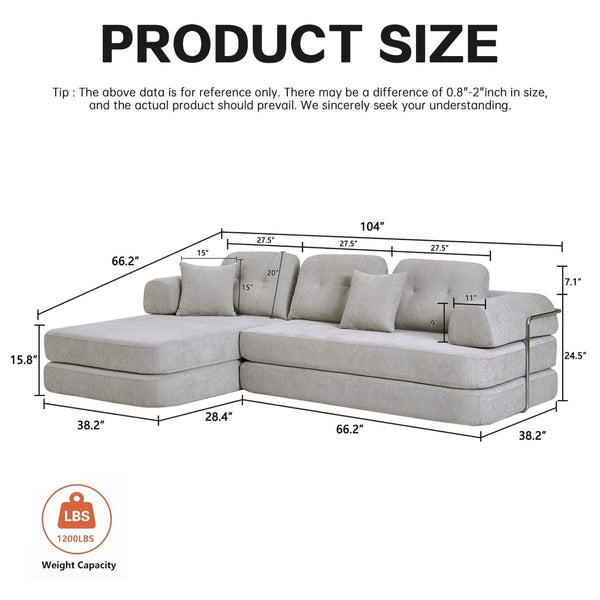English Elm 104" Boneless Chenille Sectional Sofa with Chaise Deep Memory Foam Seats Living Room Light Grey W3565S00022