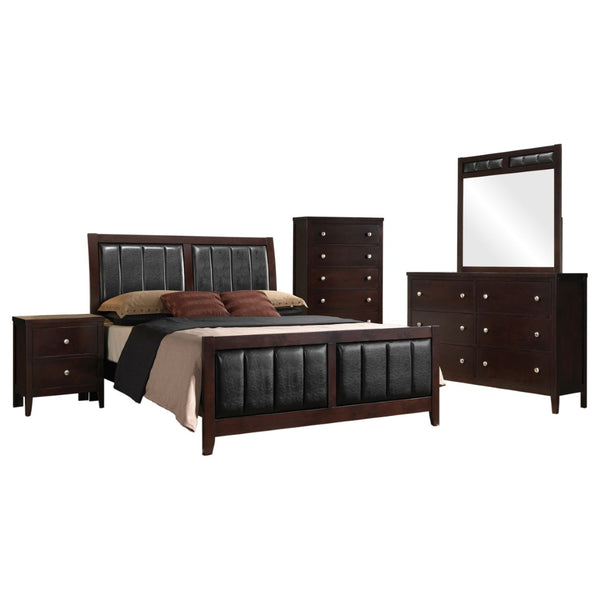 English Elm Pocatello Cappuccino 5-Piece Queen Bedroom Set - Modern Elegance With Faux-Leather Accents & Durability B062S00923-GIGA