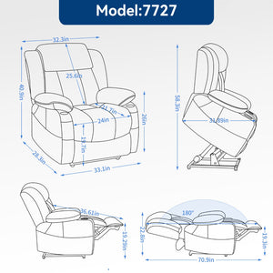 English Elm Dual Motor Power Lift Recliner with Massage Heat and Leatherair Upholstery for Living Room W3224P290208