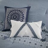 INK+IVY Reva Global Inspired Cotton Oblong Pillow with tassels II30-1283 Off White/Blue