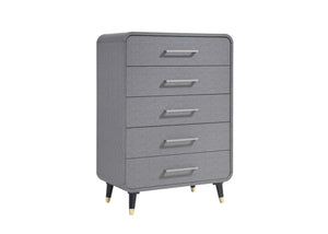 English Elm 5 Drawer Chest with Felt-Lined Top Drawer, Textured PU Finish, Smooth Side Guides, Ample Storage Appeal Light Gray 35 L x 19.75 W x 45.25 H B2699P233929