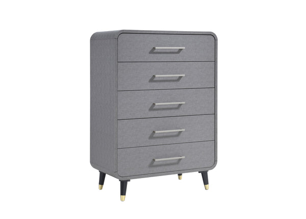 English Elm 5 Drawer Chest with Felt-Lined Top Drawer, Textured PU Finish, Smooth Side Guides, Ample Storage Appeal Light Gray 35 L x 19.75 W x 45.25 H B2699P233929