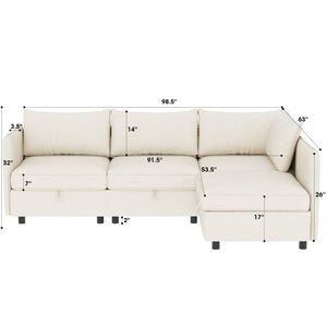 English Elm Modular Sectional Sofa Set with Hidden Storage Pocket Spring Living Room Couch Beige W680S00135