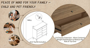 English Elm Large Antique Style 4-drawer Chest with Crown Molding Roman Legs Bedroom Storage Natural & Light Brown,Rustic Brown W1445P422421