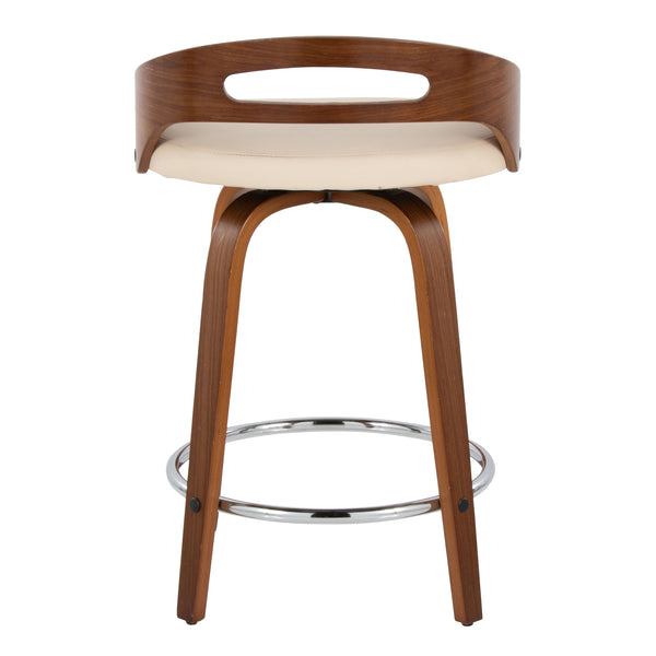 English Elm Cassis 24" Mid-Century Modern Counter Stool Set Of 2 With Swivel Cream Faux Leather & Walnut Wood B202S00014
