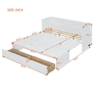 English Elm Queen Murphy Wall Bed with Pull Out Drawer and Built in Usb Charging Cabinet White N708P205905K
