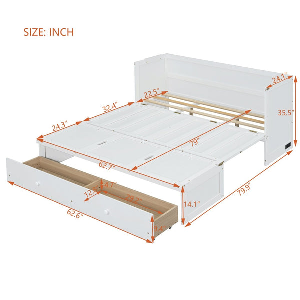 English Elm Queen Murphy Wall Bed with Pull Out Drawer and Built in Usb Charging Cabinet White N708P205905K