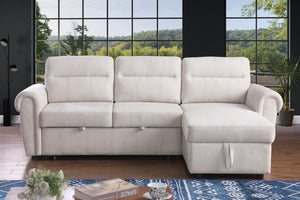 English Elm Ugo Chenille Sleeper Sectional Sofa with Storage Chaise and Built-in Usb Charging Ports Beige B2749S00071