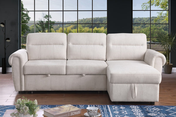English Elm Ugo Chenille Sleeper Sectional Sofa with Storage Chaise and Built-in Usb Charging Ports Beige B2749S00071