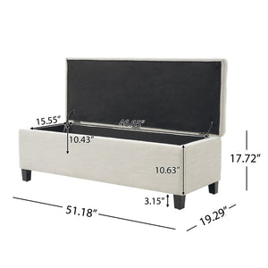 English Elm Upholstered Boucle Storage Bench Flip Top Lid Rubberwood Legs Bedroom Entryway Seating Beige N779P395018B