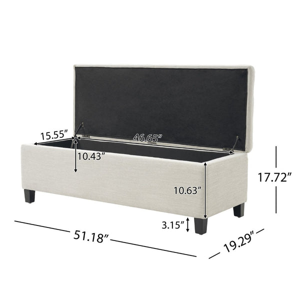 English Elm Upholstered Boucle Storage Bench Flip Top Lid Rubberwood Legs Bedroom Entryway Seating Beige N779P395018B