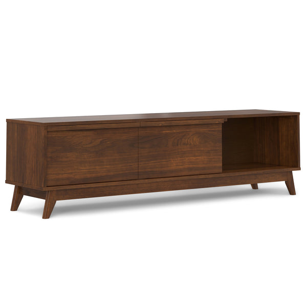 English Elm Lennon 72 inch Low TV Stand with Solid Wood Veneer, Mid-Century Modern, Cable Management, Durable Finish Walnut B136P261844