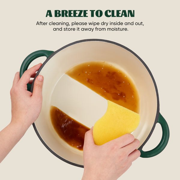 English Elm 4.5 Quart Dutch Oven Pot with Lid, Enameled Cast Iron, Nonstick Ceramic Surface for Even Cooking and Moisture-Retaining Baking up to 500°F Green T3950P396342