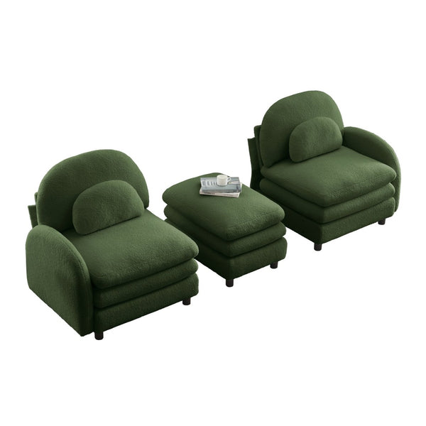 English Elm Teddy Fleece Modular Loveseat with Ottoman Curved Sculptural Sofa for Living Room Green W5656S00077