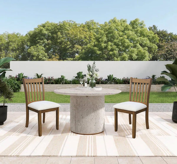 English Elm Dining Solid Wood Chairs Set of 2 in Light Brown with Padded White Fabric Seats, Standard Height Comfort and Durable Design W2170P208391