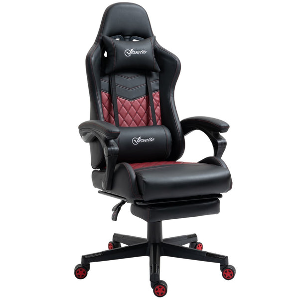 English Elm Vinsetto Racing Gaming Chair - Ergonomic Pu Leather Recliner With Lumbar Support & Footrest, Black W2225P217512-GIGA