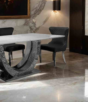 English Elm Glam 2Pc Side Chair Set - Chic Black Upholstered Chairs With Silver Legs & Diamond Nailhead Trim B2741P406808