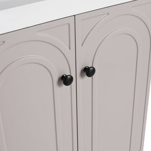 English Elm 24" Freestanding Bathroom Vanity with Integrated Basin Design, Adjustable Shelf & 3 Metal Handles, Eco Plywood Finish khaki W999P241051