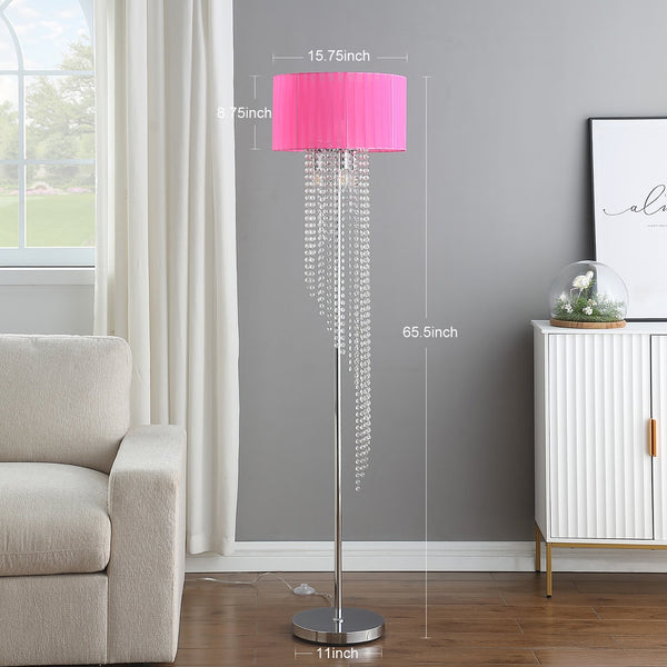 English Elm 65.75"H Sheer White Drum Shade Floor Lamp with Cascade Crystal Raindrops, Chrome Metal Elegance for Living Room Multicolor B072P220161