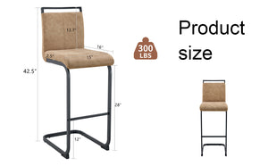 English Elm 42.5 Modern Brown Tech Fabric Bar Stool Set of 2 with Black Metal Legs, Non-Slip Feet, 42.5" W1151P230596