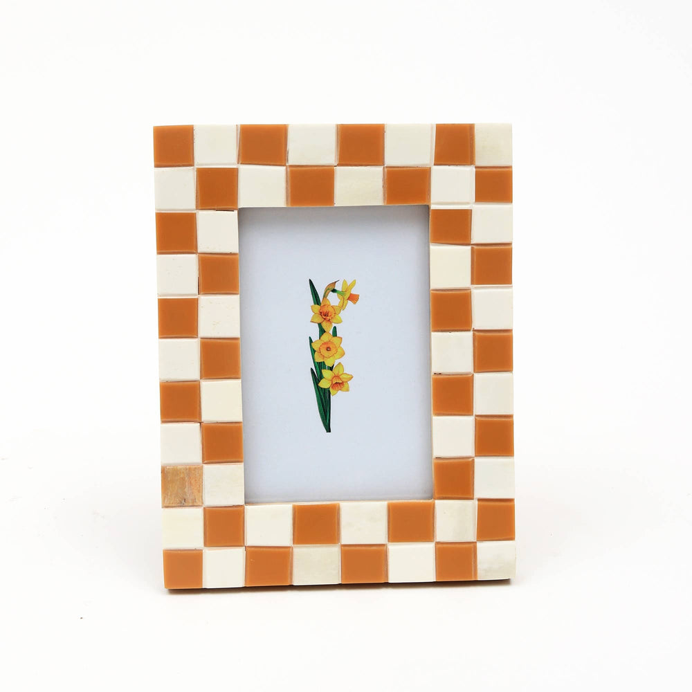 English Elm Decorative Handcrafted Bone Resin Checkered Photo Frame, 4"X6" - Chic Tabletop Accent & Gift Idea B346P336808