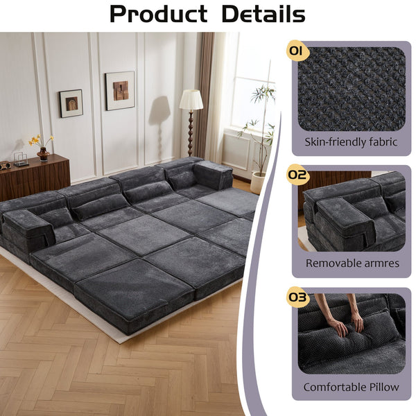 English Elm Compression Modular Sofa Bed - Oversized 4-Seater, No Assembly, Adaptable Designs For Any Space W3723S00041