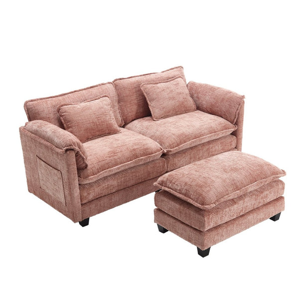 English Elm United Cozy Chenille Two-Seat Sofa With Detachable Armrests, Footstools, And Side Pockets For Comfort W1568S00139-GIGA