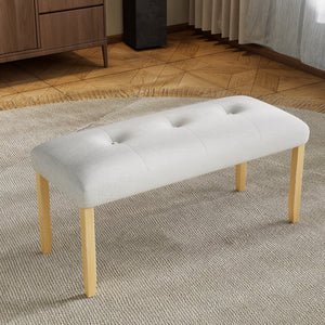 English Elm Upholstered Tufted Bench with LVL Rubber Wood Legs, Mid-Century Modern End of Bed Seating, 250lb Capacity Beige+Natural N752P294997D