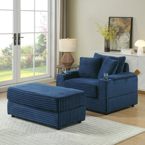 English Elm sofa Oversized Corduroy Deep-Seat Chaise with Ottoman and Lumbar Support — Plush, Sturdy Comfort Blue W1420S00013