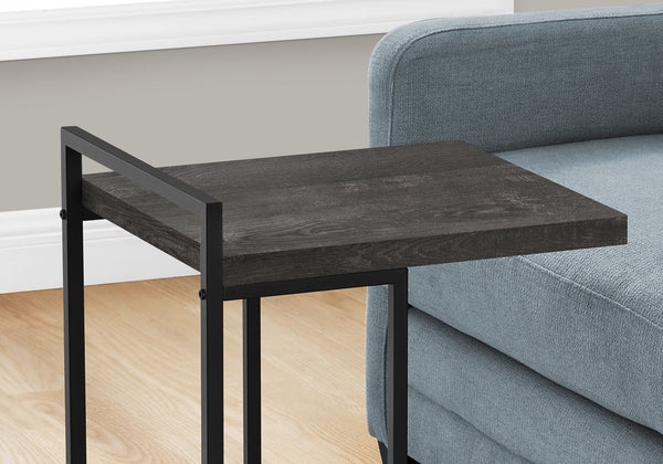 English Elm Accent Table, C-Shaped Snack Table With Black Laminate Top & Metal Base For Modern Living Spaces B2710P219372