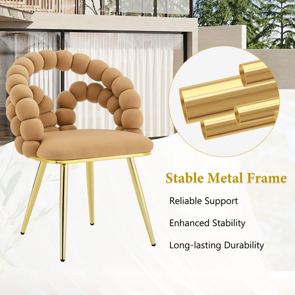 English Elm Modern Velvet Bubble Back Dining Accent Chair Set Glam Sculpted Upholstered Seating Brown,Gold W3875P446131
