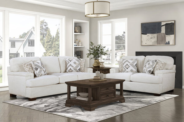 English Elm Modern Orson Cream Chenille Loveseat with Espresso Wood Legs, 4 Accent Pillows, 66" Spacious Comfort B011P256683