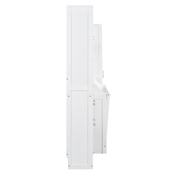English Elm Full Size Murphy Wall Bed with Wardrobe Drawers Shelving for Studio Apartments LP000383AAK