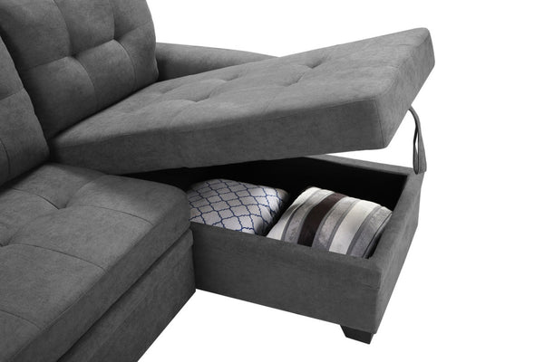 English Elm Jardin Reversible L-shaped Sectional Sleeper Sofa with Chaise Storage and Tufted Fabric Gray B2749S00175