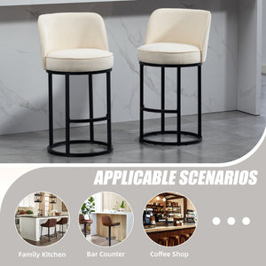 English Elm Counter Height Barstools Set of 2 Linen Upholstered Barrel Seat with Iron Legs Beige W395P410430
