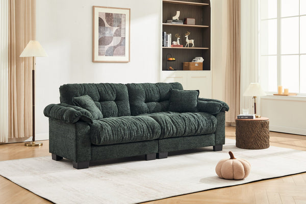 English Elm Casual Chenille Pleated Sofa - Modern Green 3-Seater With Stylish Comfort For Any Living Space W2100S00316