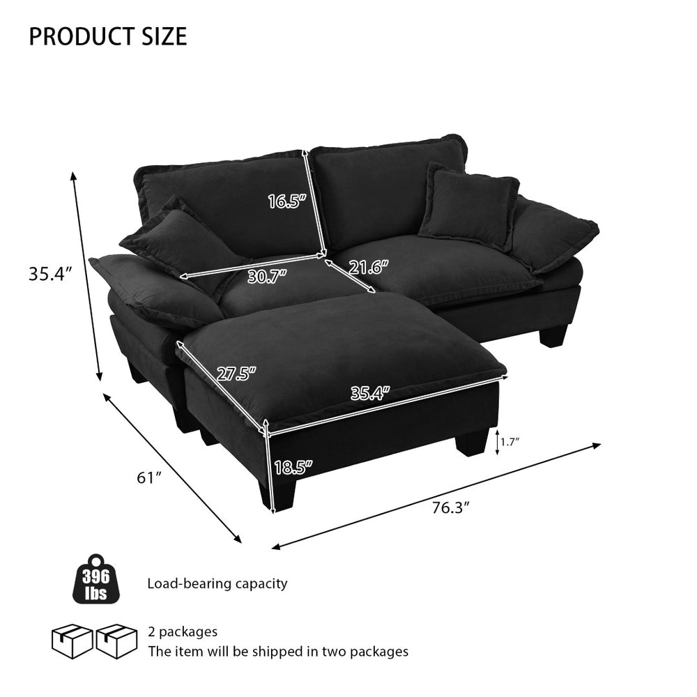 English Elm Modular Cloud Sectional Sofa Chenille Upholstered with Ottoman for Apartment Living Black W3163S00111
