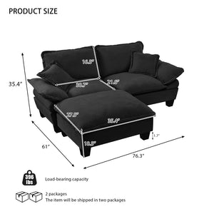 English Elm Modular Cloud Sectional Sofa Chenille Upholstered with Ottoman for Apartment Living Black W3163S00111