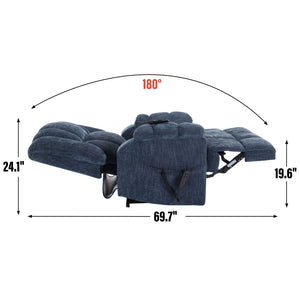 English Elm Dual Motor Power Lift Recliner Chenille Chair with Massage Heat and Infinite Positions Blue W3224P288489