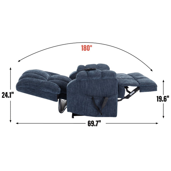 English Elm Dual Motor Power Lift Recliner Chenille Chair with Massage Heat and Infinite Positions Blue W3224P288489