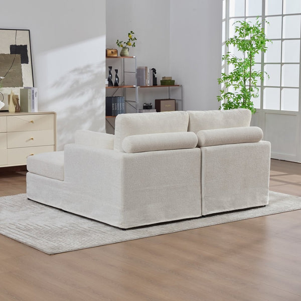 English Elm 63.39" Chenille Convertible Sofa Bed with Pocketed Spring Cushions for Modern Living Spaces Ivory W3189S00032