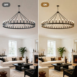 English Elm 63.8 Inch 36-light Wagon Wheel Chandelier Matte Black Farmhouse Fixture for High Ceilings W5008P388929